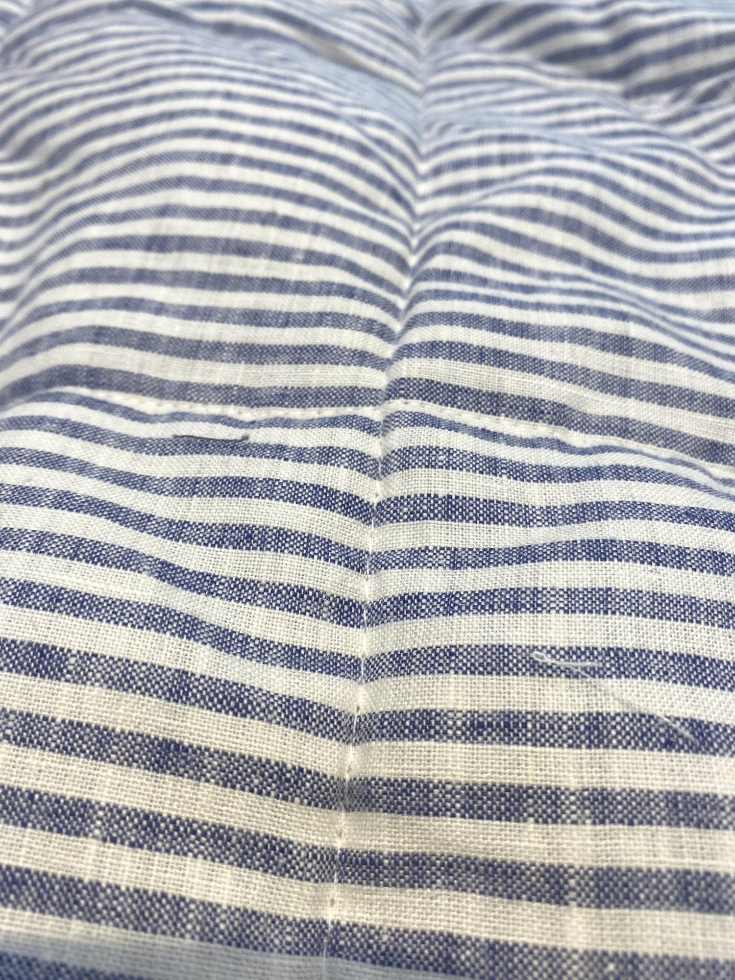 Hand-Quilted French Linen Blanket – Navy Pinstripe