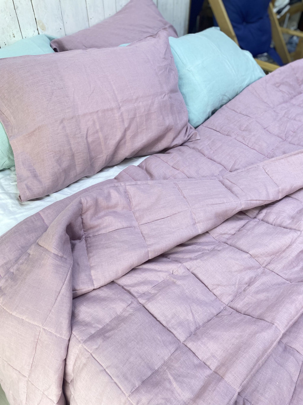 Hand-Quilted French Linen Blanket – Stonewashed Linen Coverlet