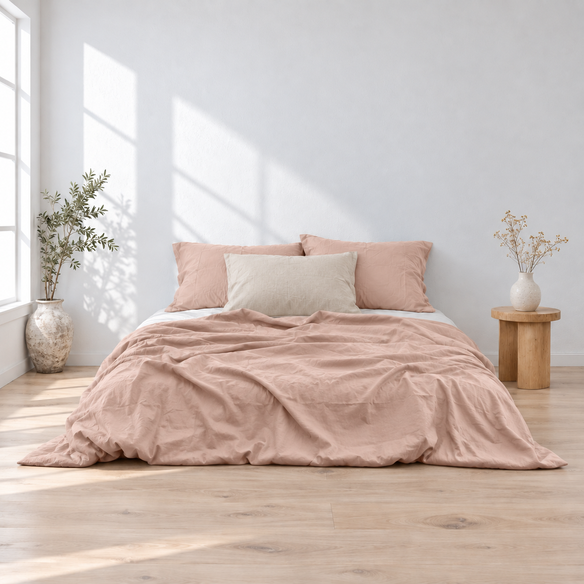 Coral Bamboo Linen Duvet Cover Set – 4-Piece | 45% Linen 55% Bamboo Rayon | 165 GSM