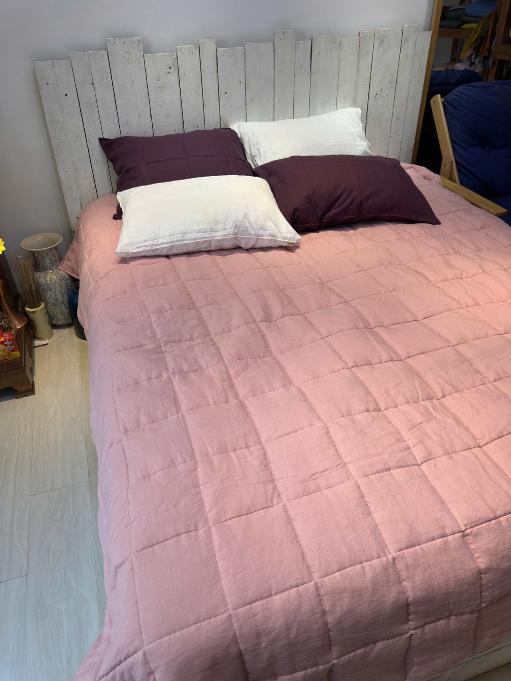 Hand-Quilted French Linen Blanket – Stonewashed Linen Coverlet