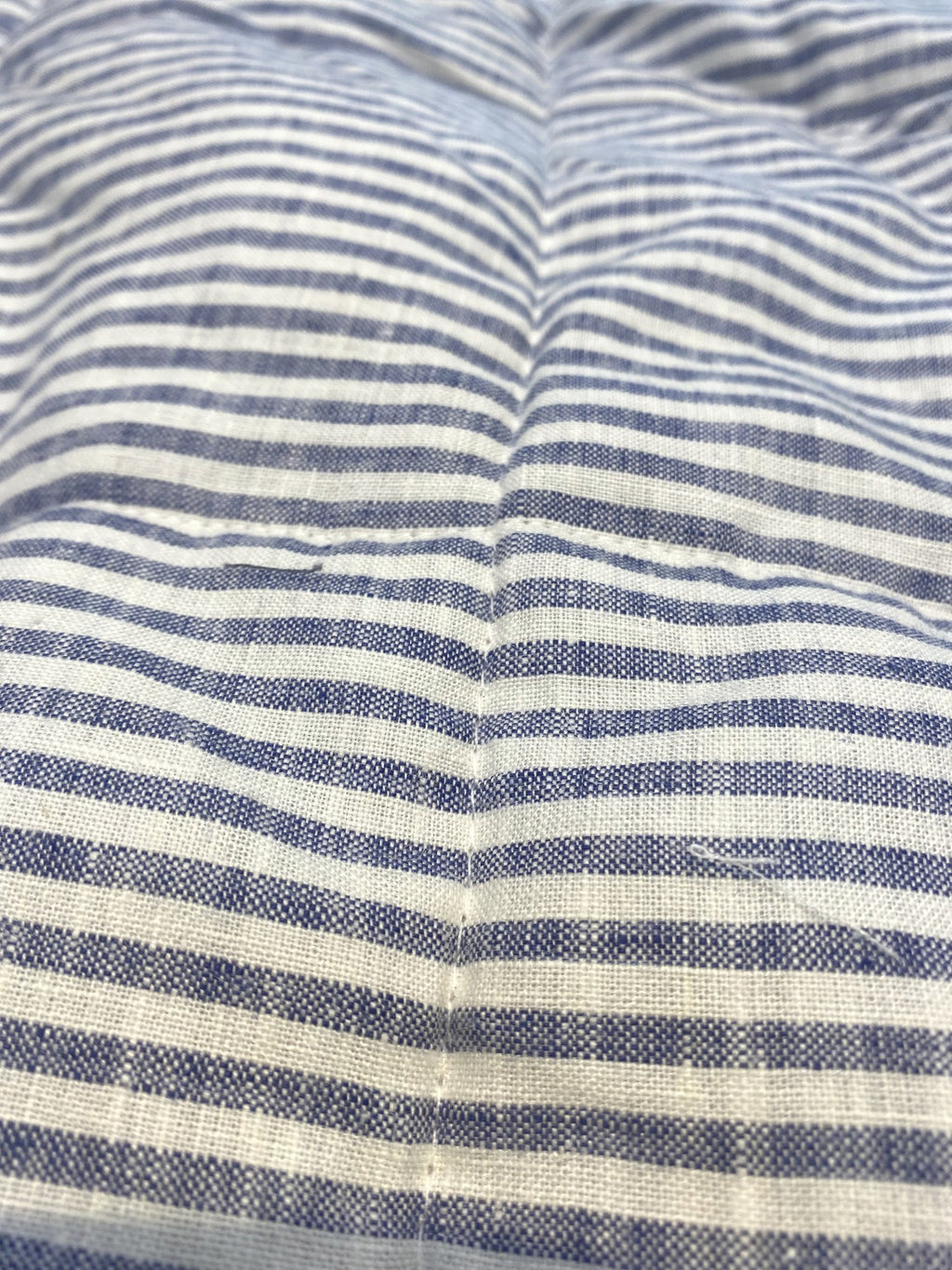 Hand-Quilted French Linen Blanket – Navy Pinstripe