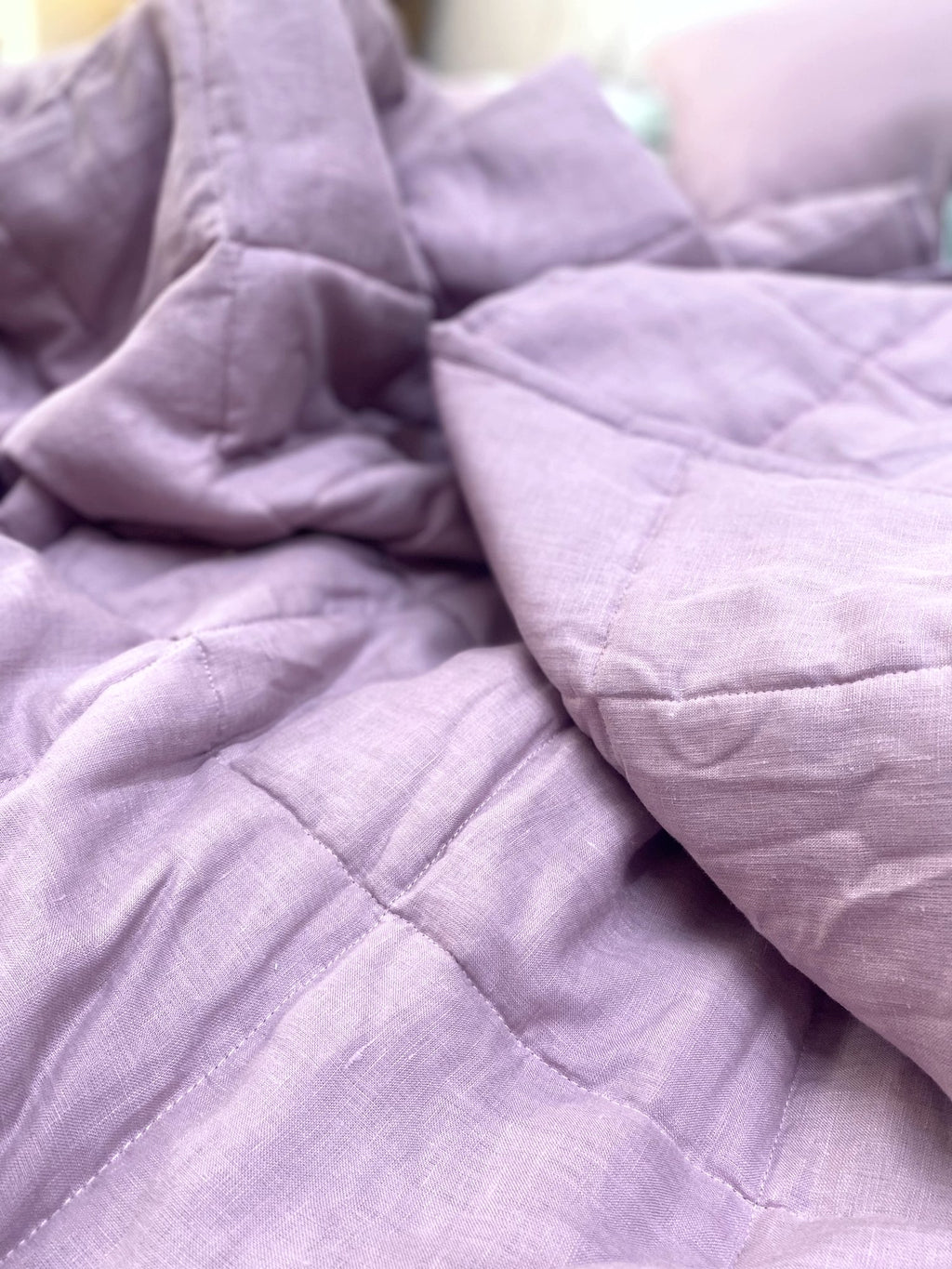 Hand-Quilted French Linen Blanket – Soft Lavender
