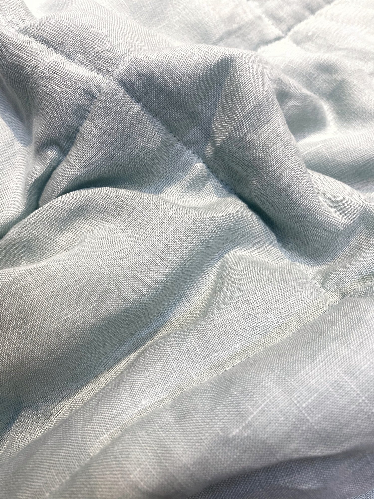 Hand-Quilted French Linen Blanket – Eucalyptus Sage