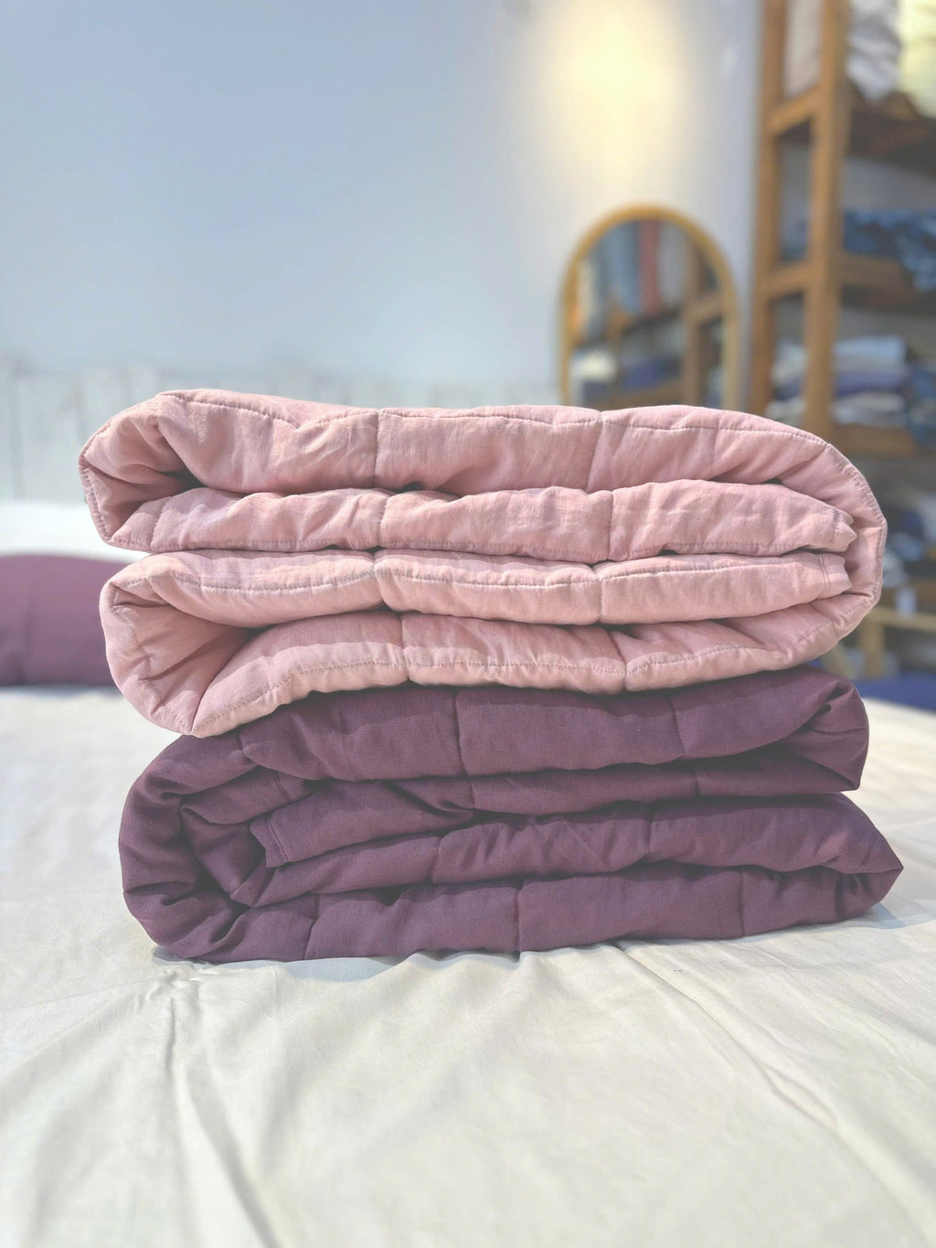 Hand-Quilted French Linen Blanket – Aubergine Plum