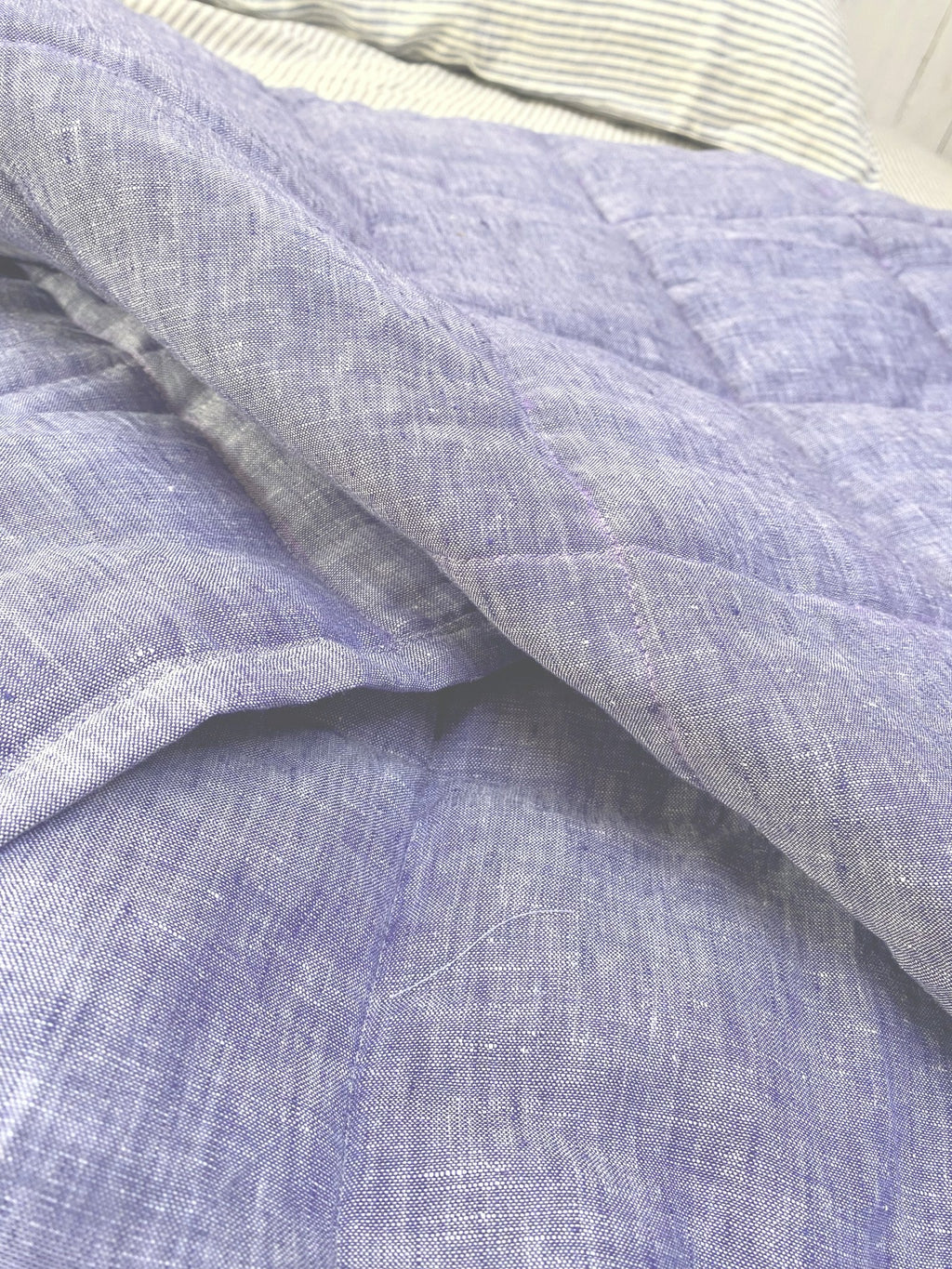 Hand-Quilted French Linen Blanket – Denim Blue