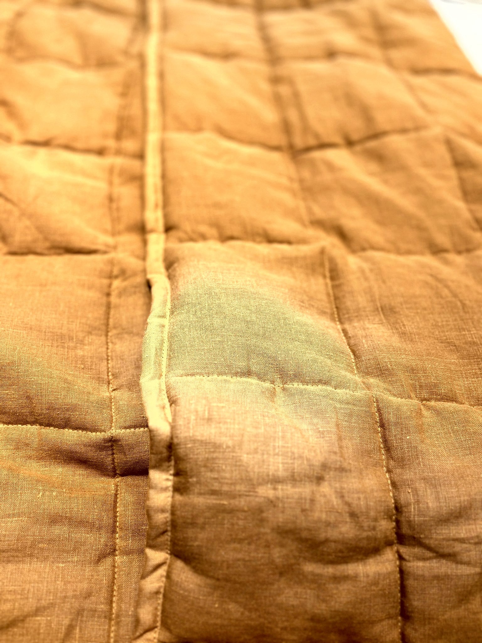 Hand-Quilted French Linen Blanket – Golden Mustard