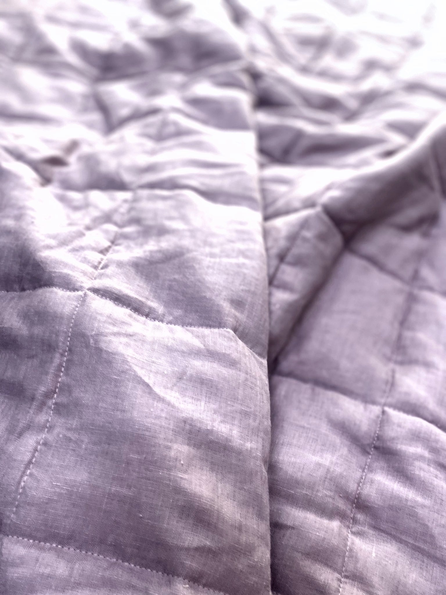 Hand-Quilted French Linen Blanket – Soft Lavender