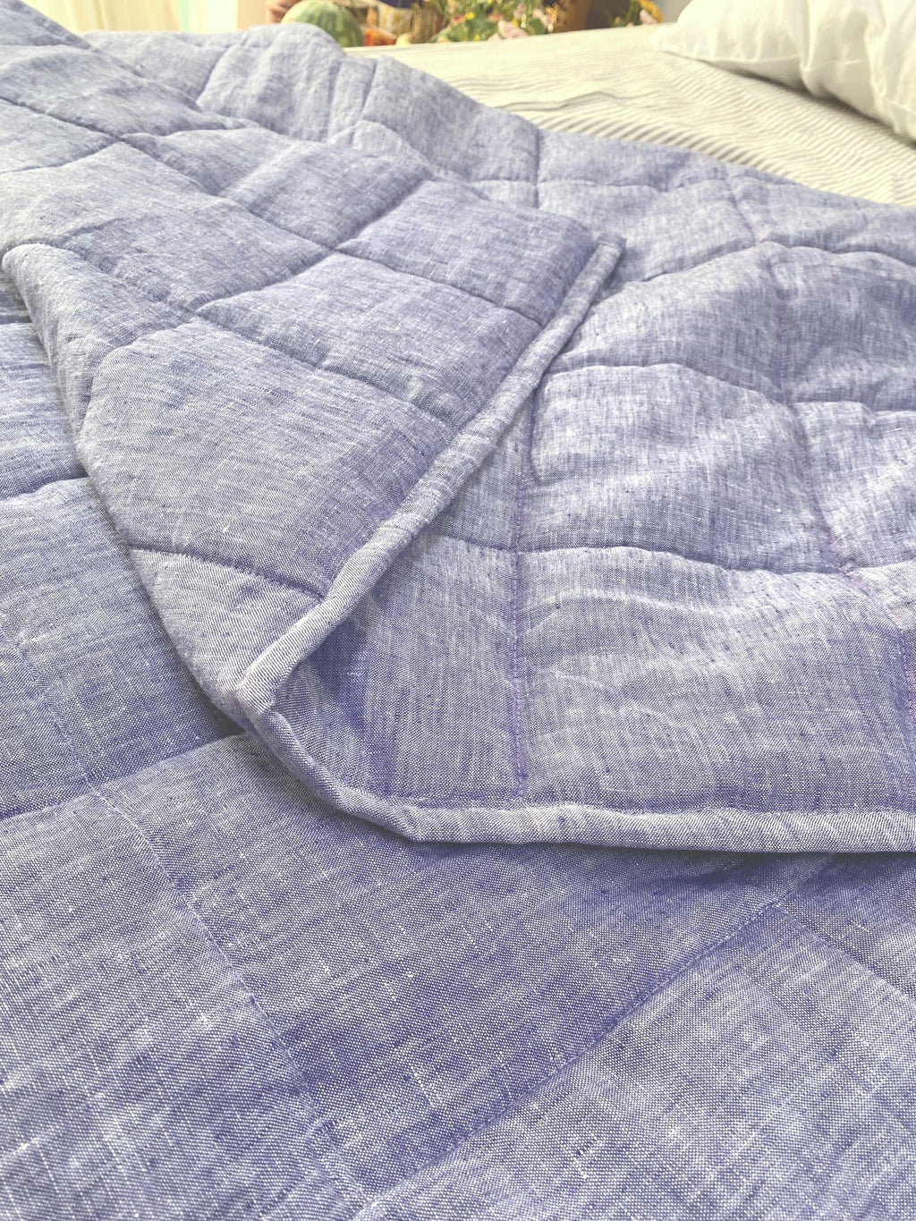 Hand-Quilted French Linen Blanket – Denim Blue