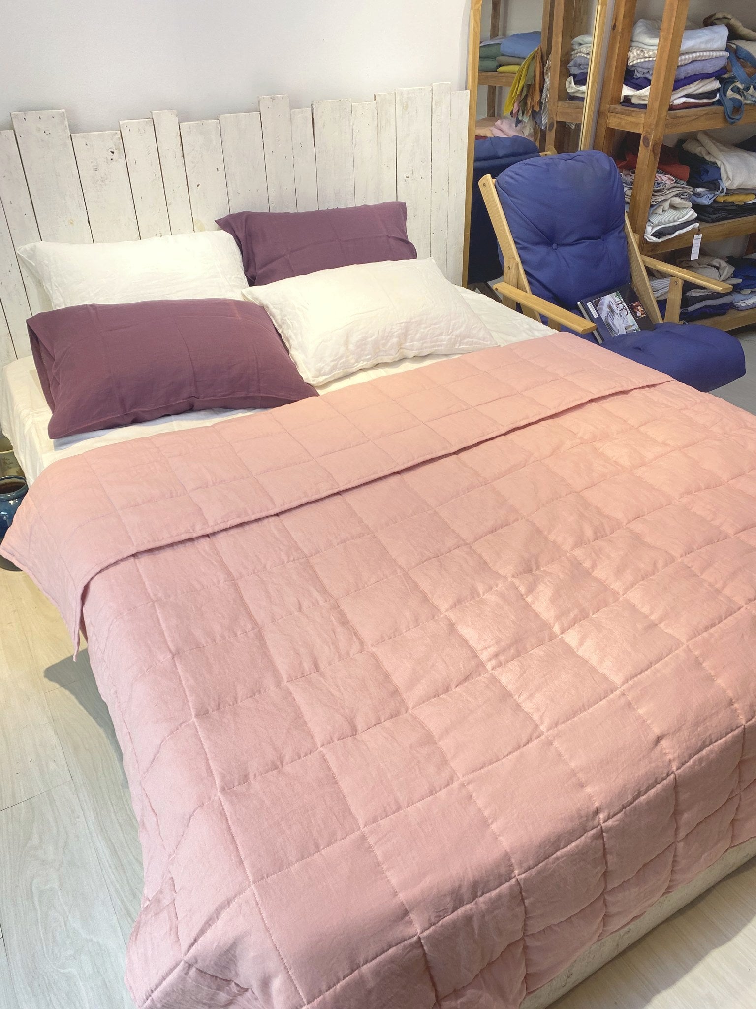 Hand-Quilted French Linen Blanket – Dusty Rose