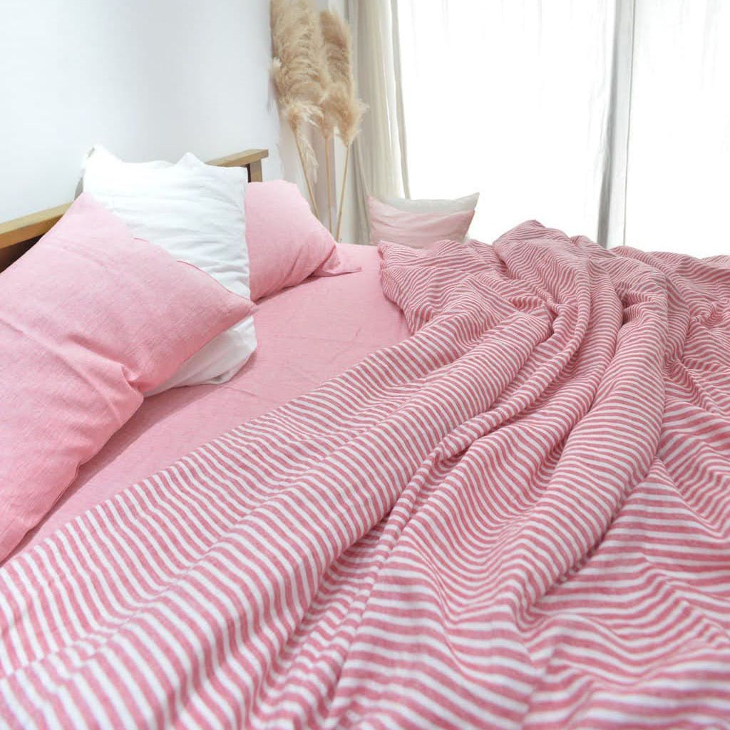 Red Striped French Linen Duvet Cover - Yarn Dyeing 52