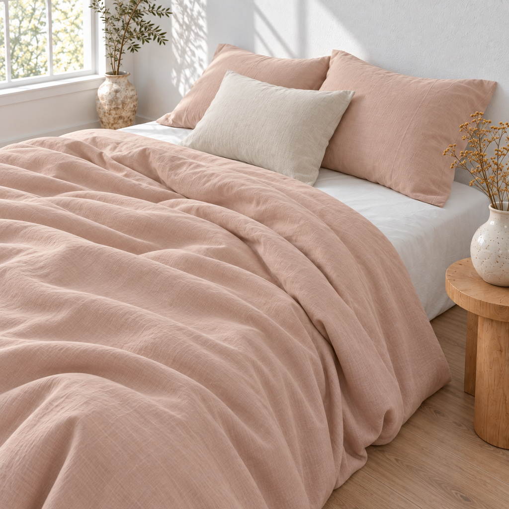 Coral Bamboo Linen Duvet Cover Set – 4-Piece | 45% Linen 55% Bamboo Rayon | 165 GSM