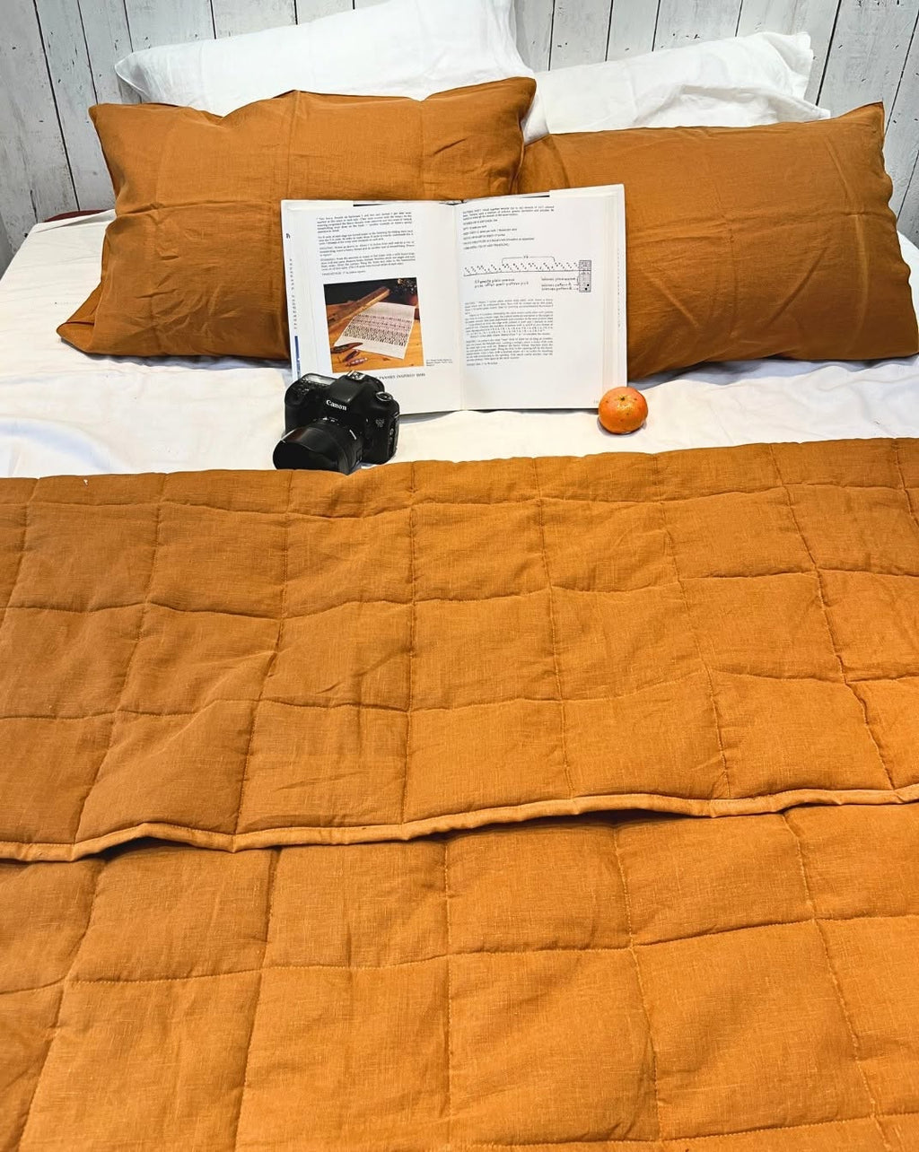 Hand-Quilted French Linen Blanket – Golden Mustard