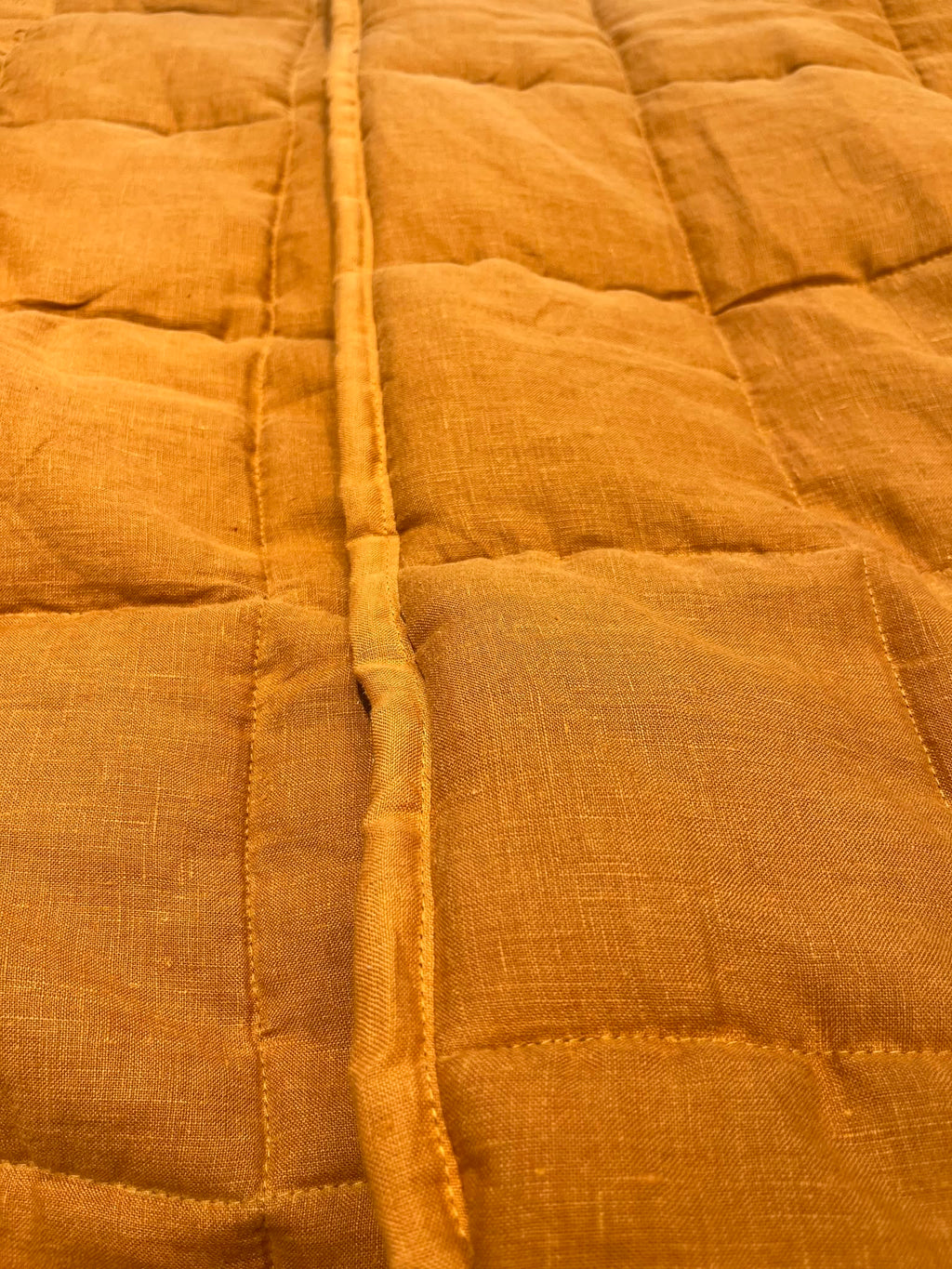 Hand-Quilted French Linen Blanket – Golden Mustard