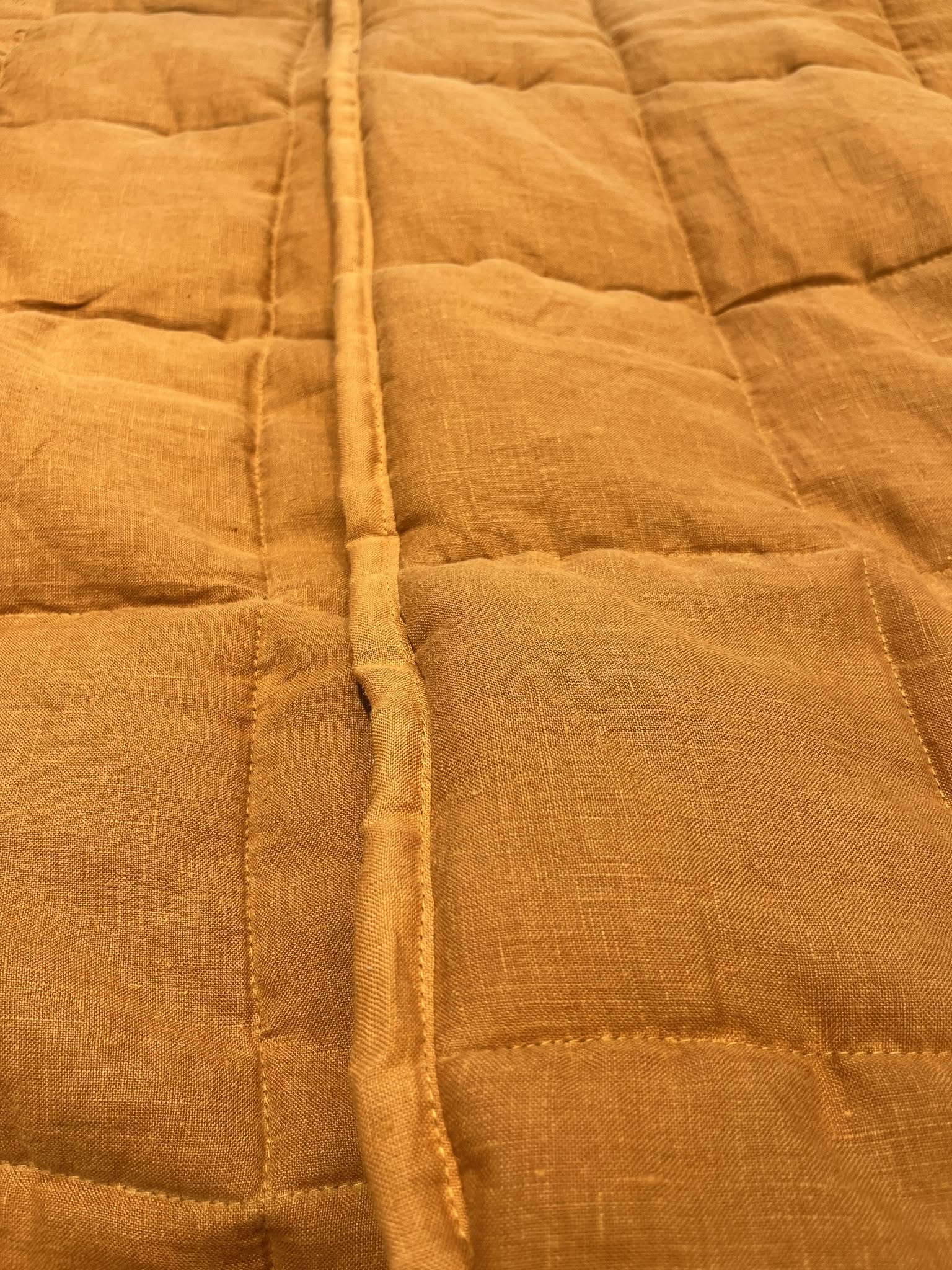 Hand-Quilted French Linen Blanket – Golden Mustard