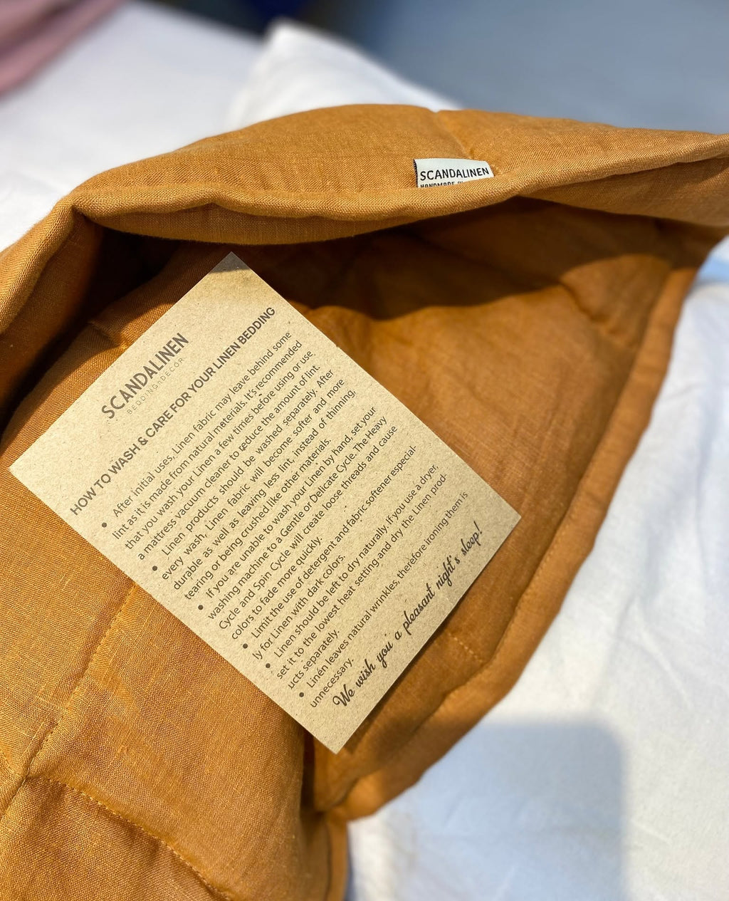 Hand-Quilted French Linen Blanket – Golden Mustard