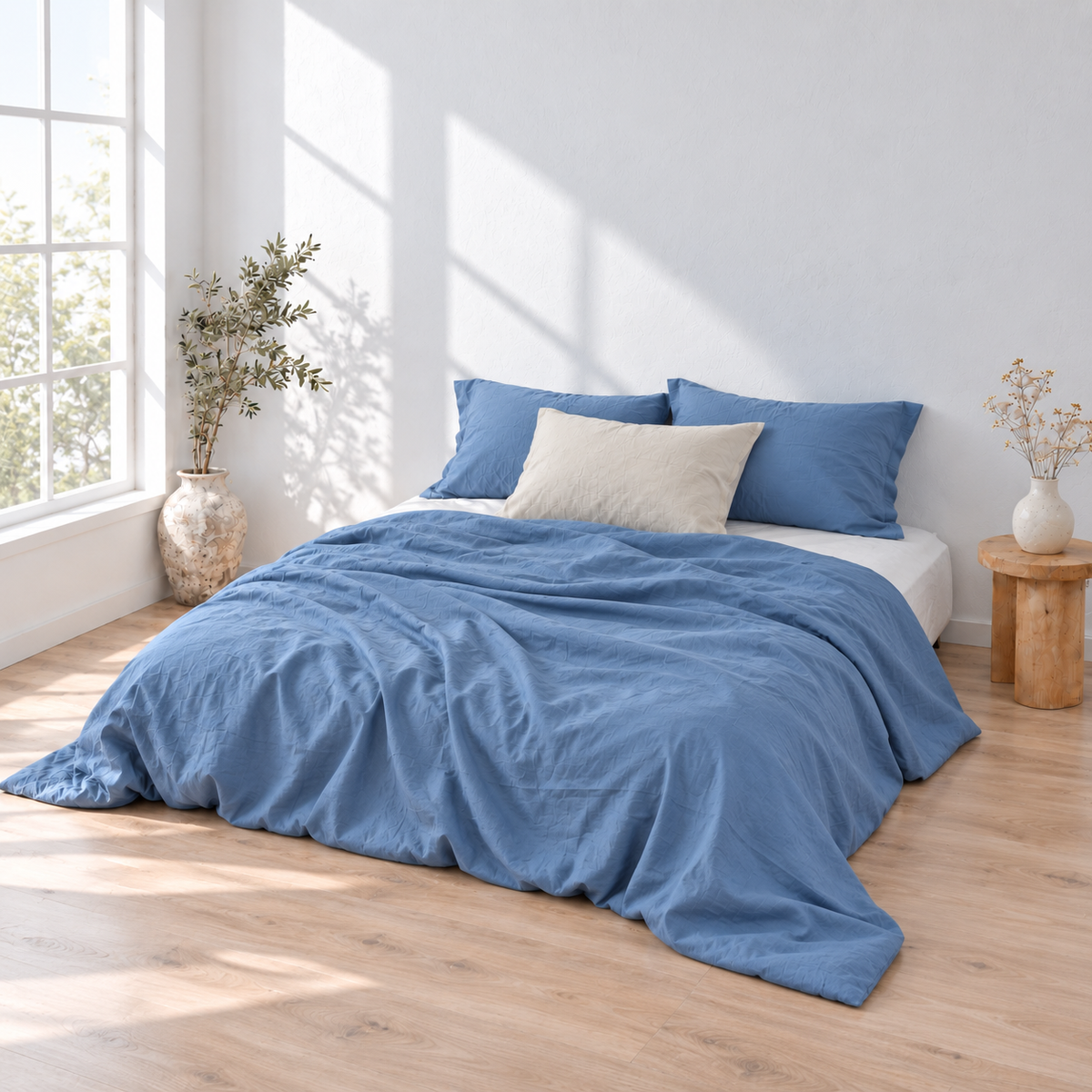 Cerulean Bamboo Linen Duvet Cover Set – 4-Piece | 45% Linen 55% Bamboo Rayon