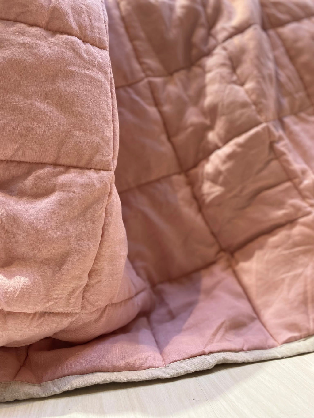 Dusty Pink French Linen Quilted Blanket