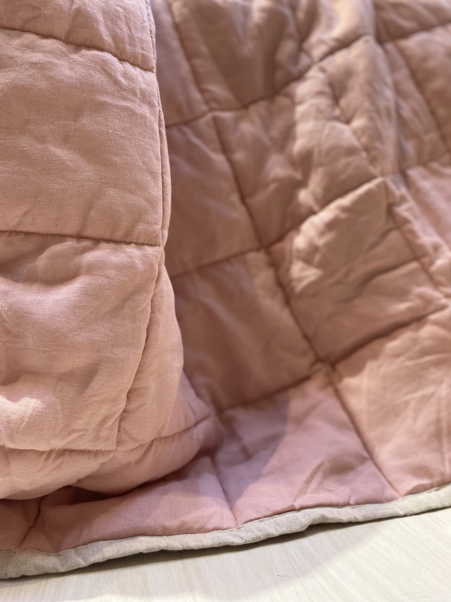 Dusty Pink French Linen Quilted Blanket