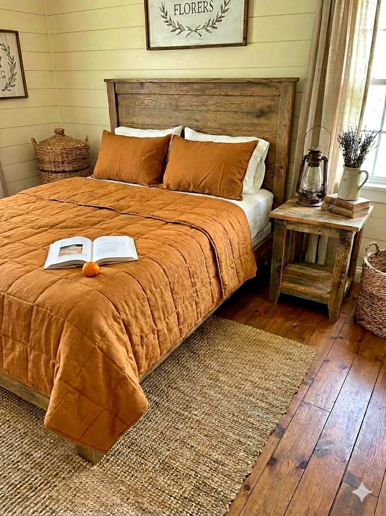 Hand-Quilted French Linen Blanket – Golden Mustard