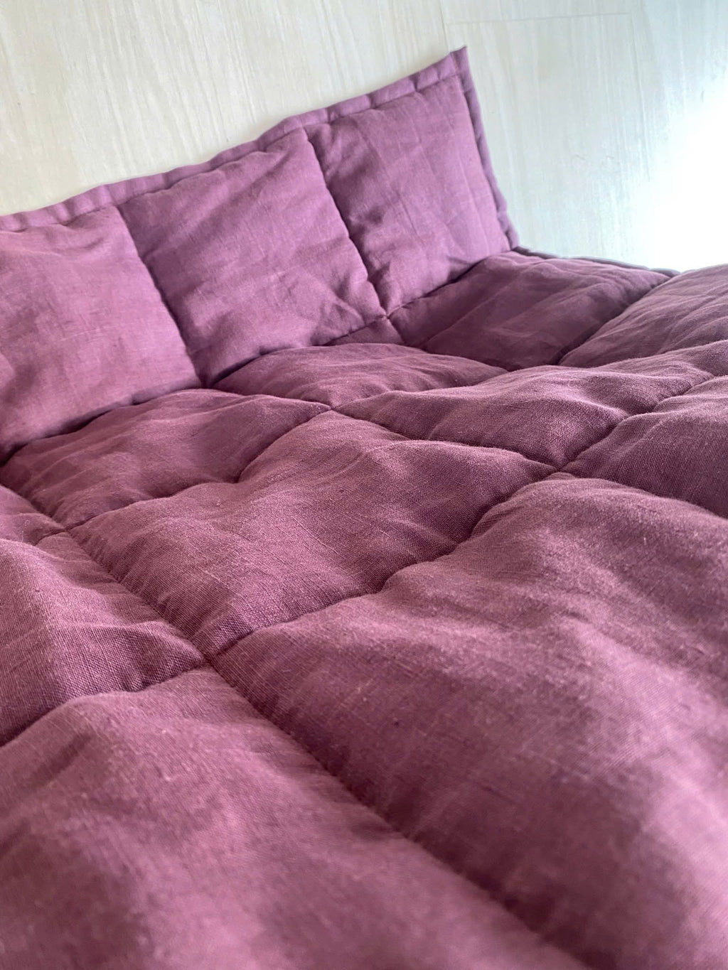 Hand-Quilted French Linen Blanket – Aubergine Plum