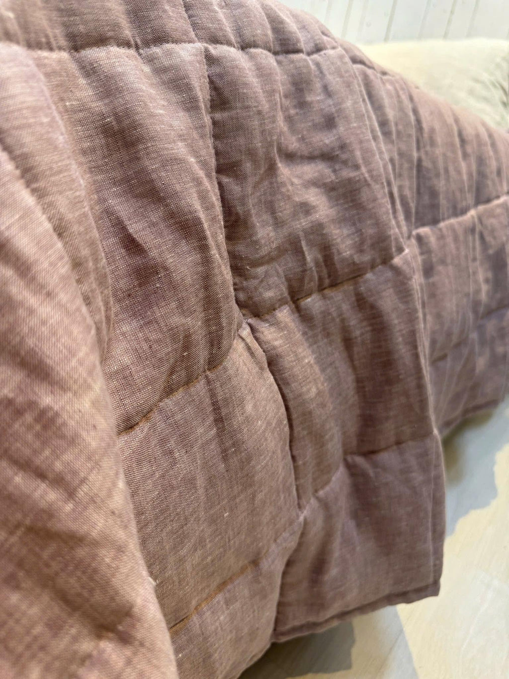 Hand-Quilted French Linen Blanket – Chambray Grey