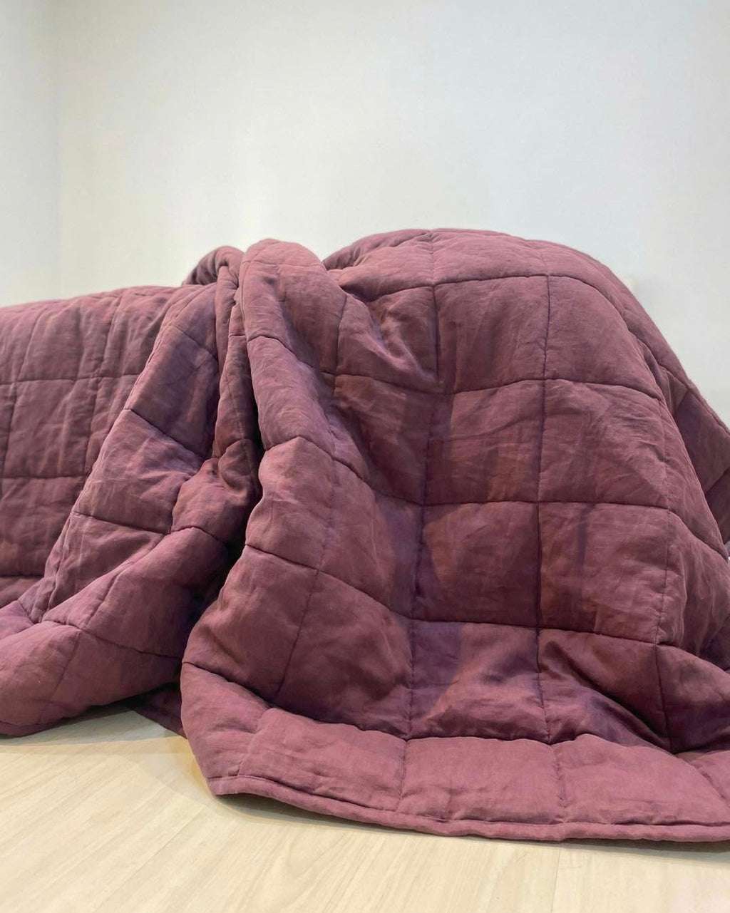 Hand-Quilted French Linen Blanket – Aubergine Plum