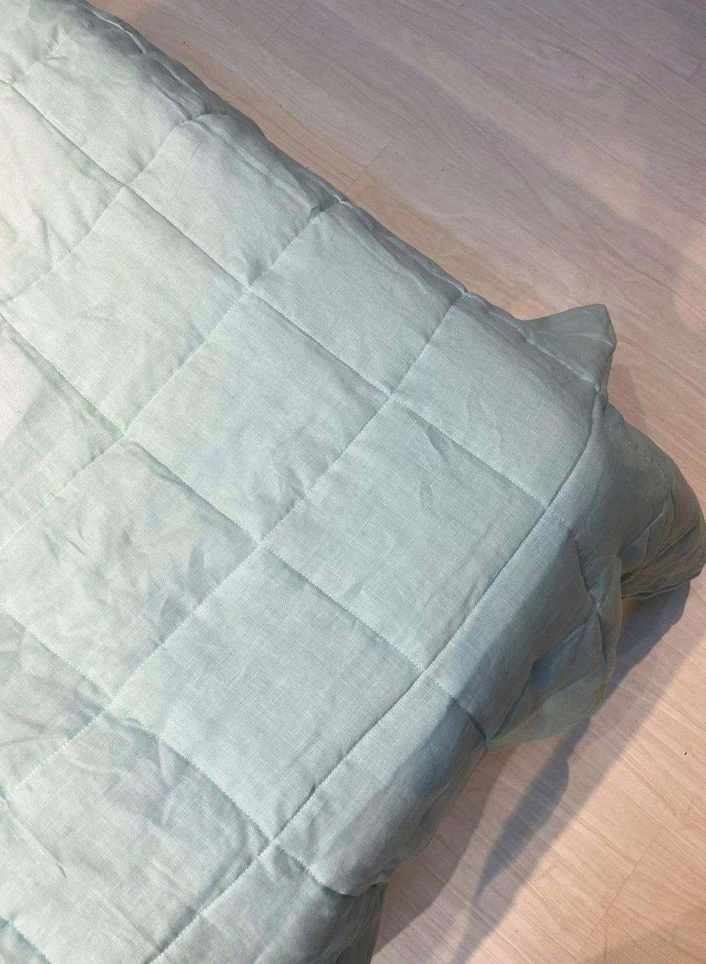 Hand-Quilted French Linen Blanket – Eucalyptus Sage