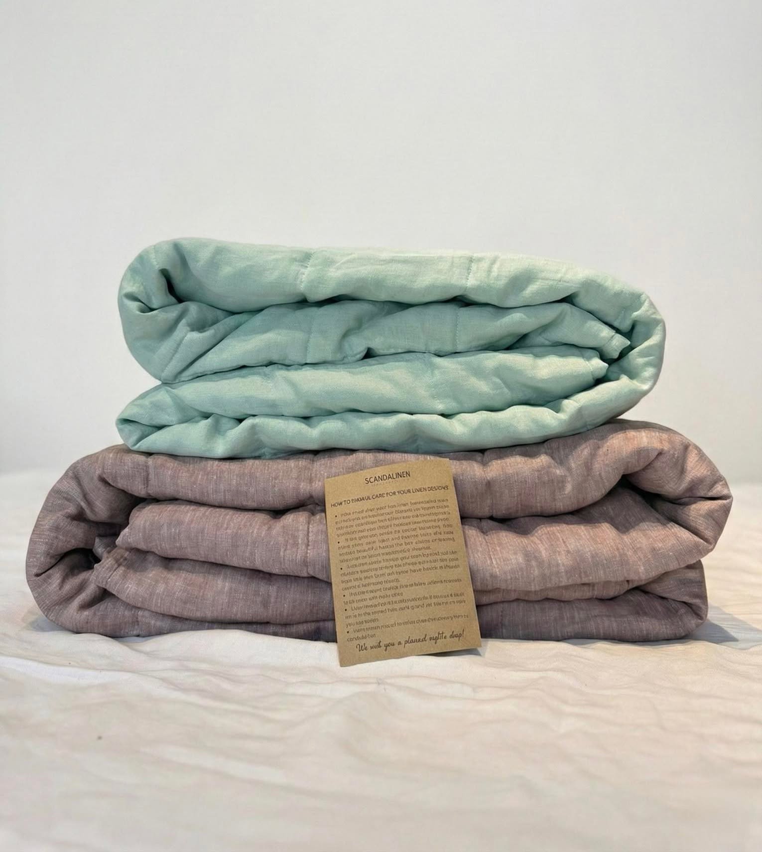 Hand-Quilted French Linen Blanket – Chambray Grey