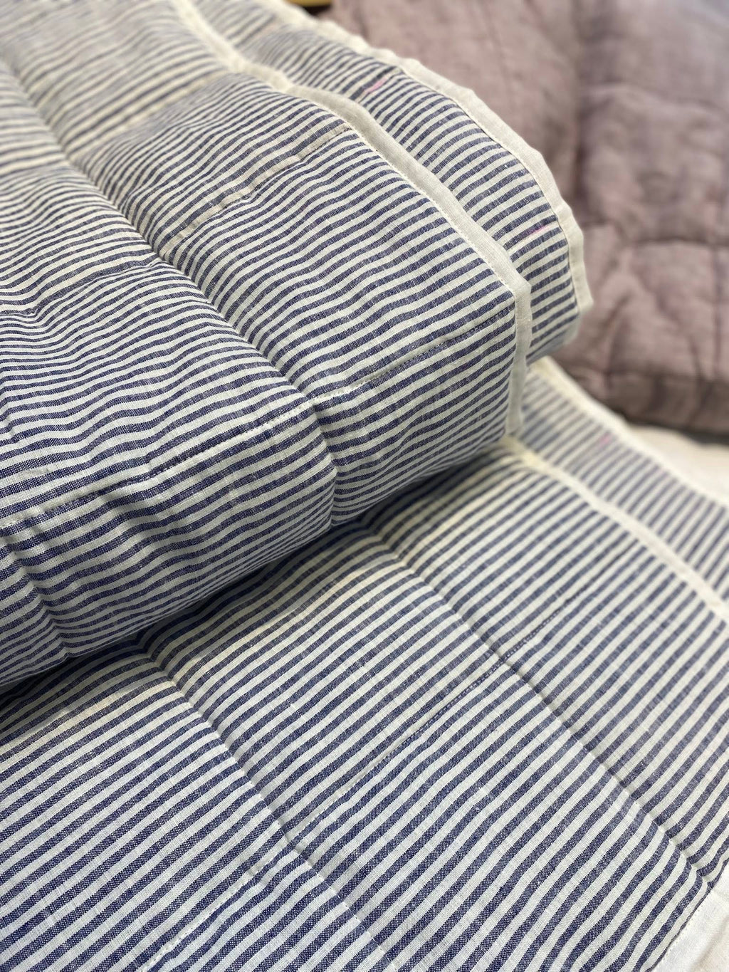 Hand-Quilted French Linen Blanket – Mushroom Taupe