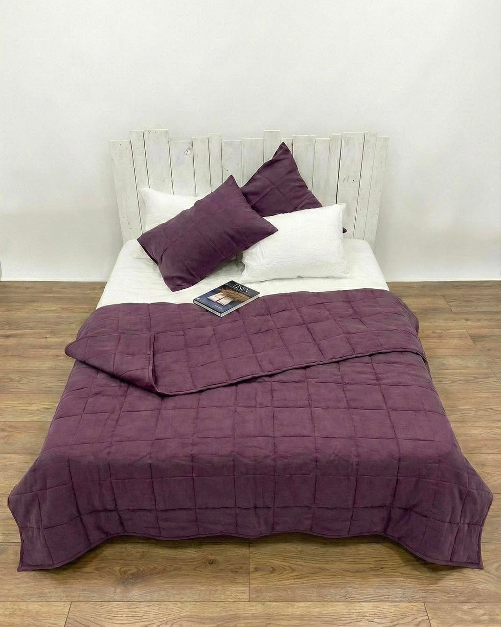 Hand-Quilted French Linen Blanket – Aubergine Plum