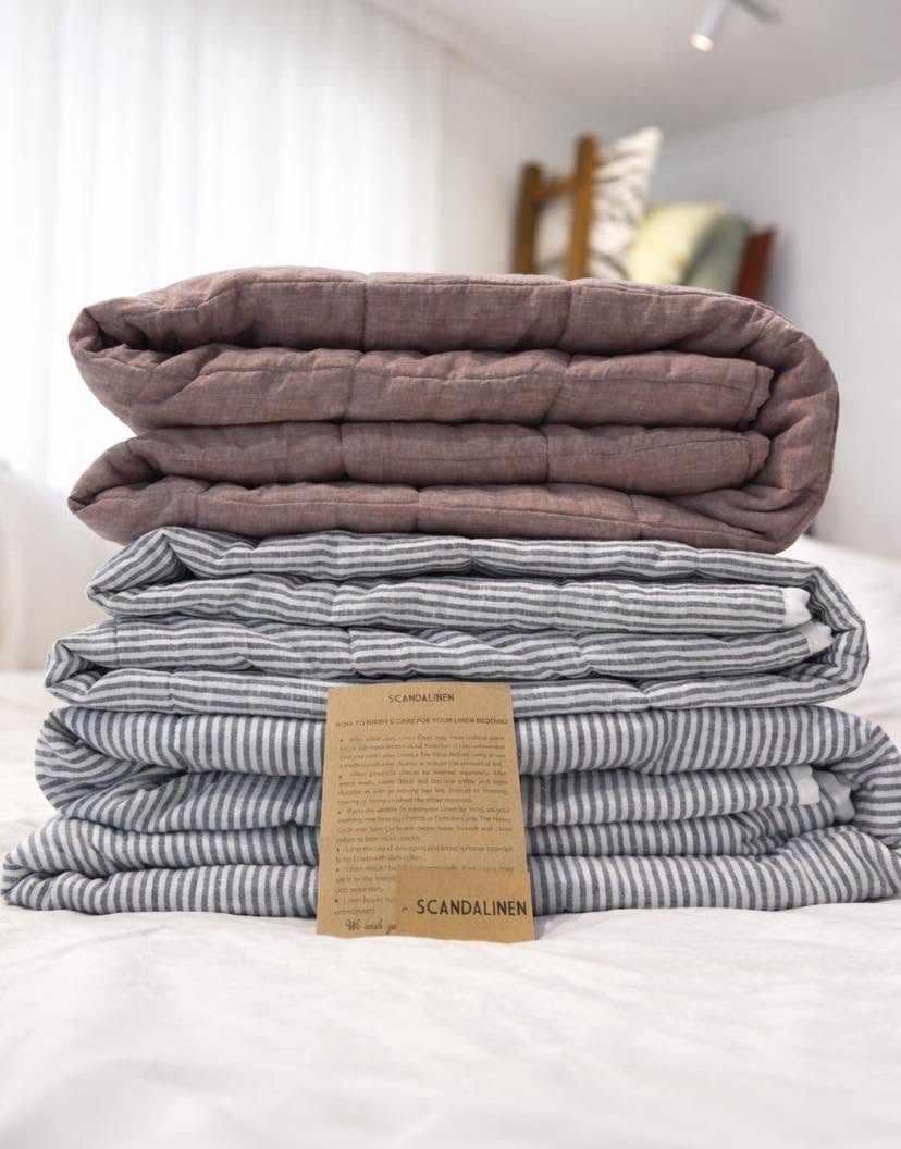 Hand-Quilted French Linen Blanket – Mushroom Taupe