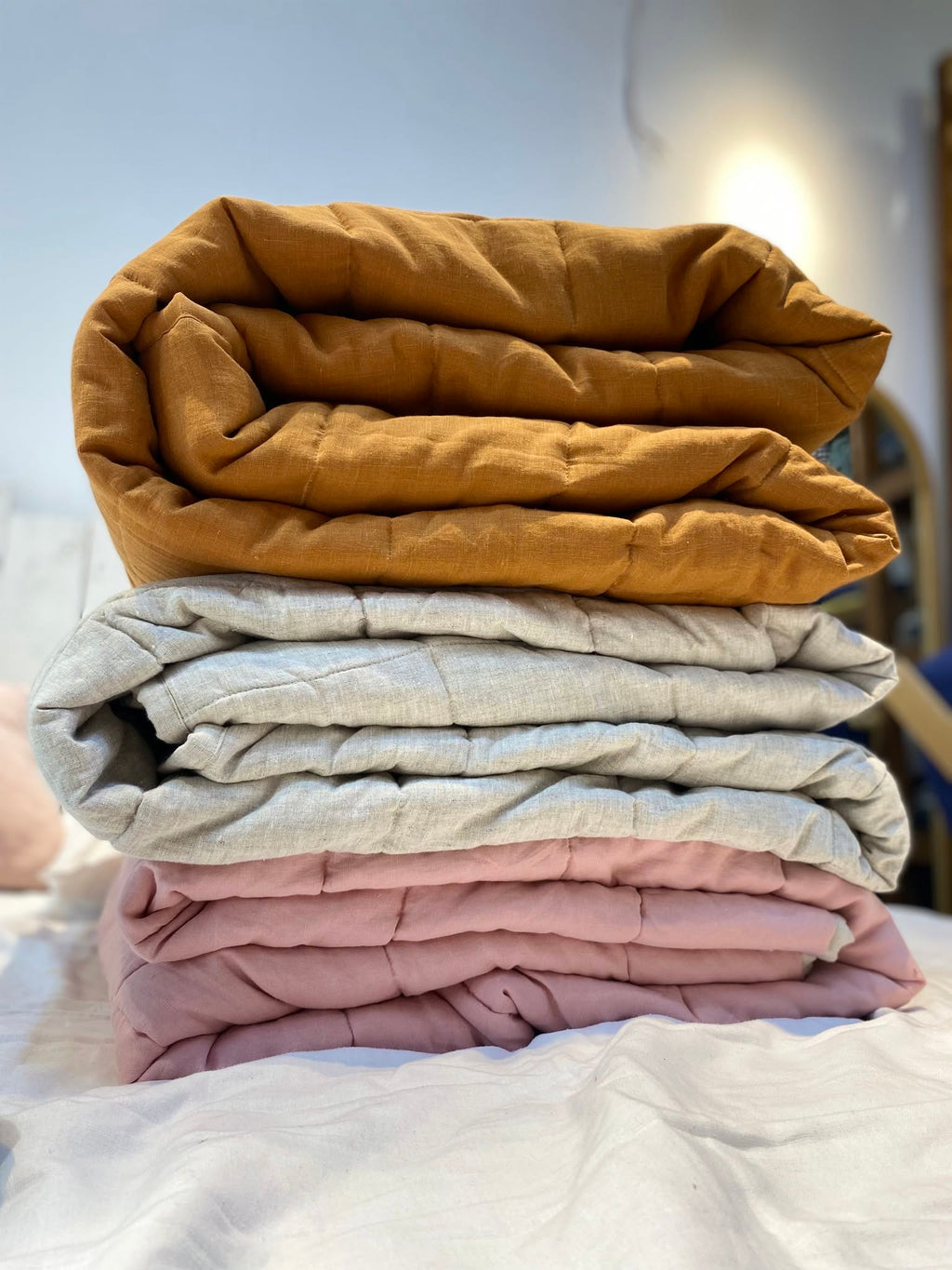 Hand-Quilted French Linen Blanket – Golden Mustard