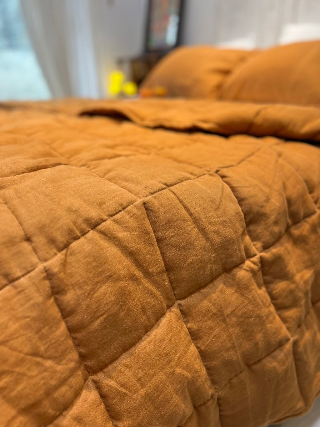 Hand-Quilted French Linen Blanket – Golden Mustard