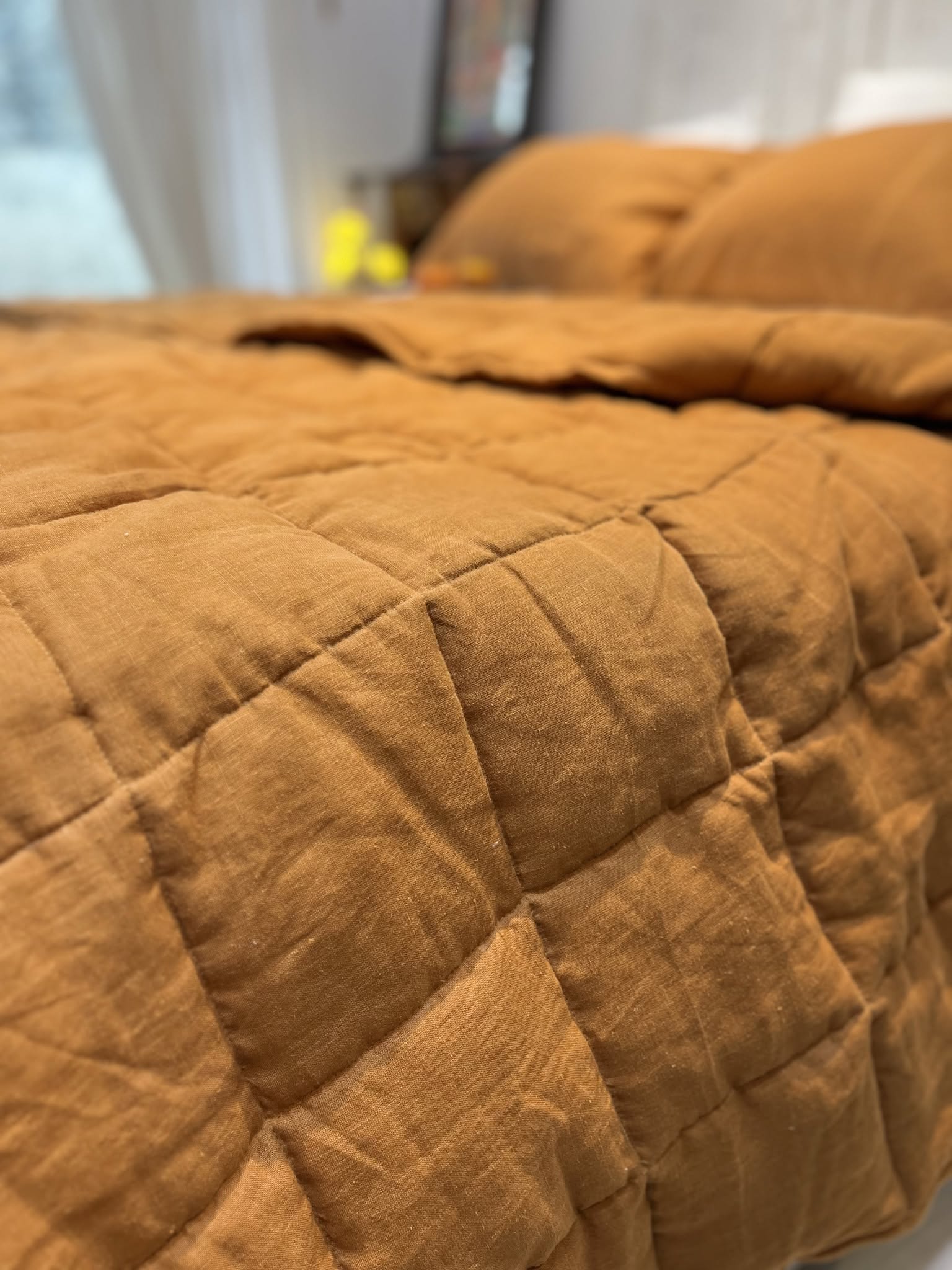 Hand-Quilted French Linen Blanket – Golden Mustard