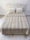 Hand-Quilted French Linen Blanket – Natural Oat Stripe