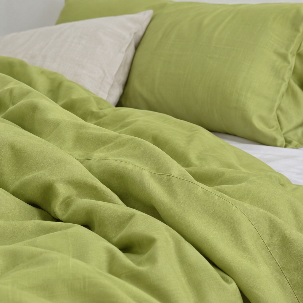 Chartreuse Bamboo Linen Duvet Cover Set – 4-Piece | 45% Linen 55% Bamboo Rayon