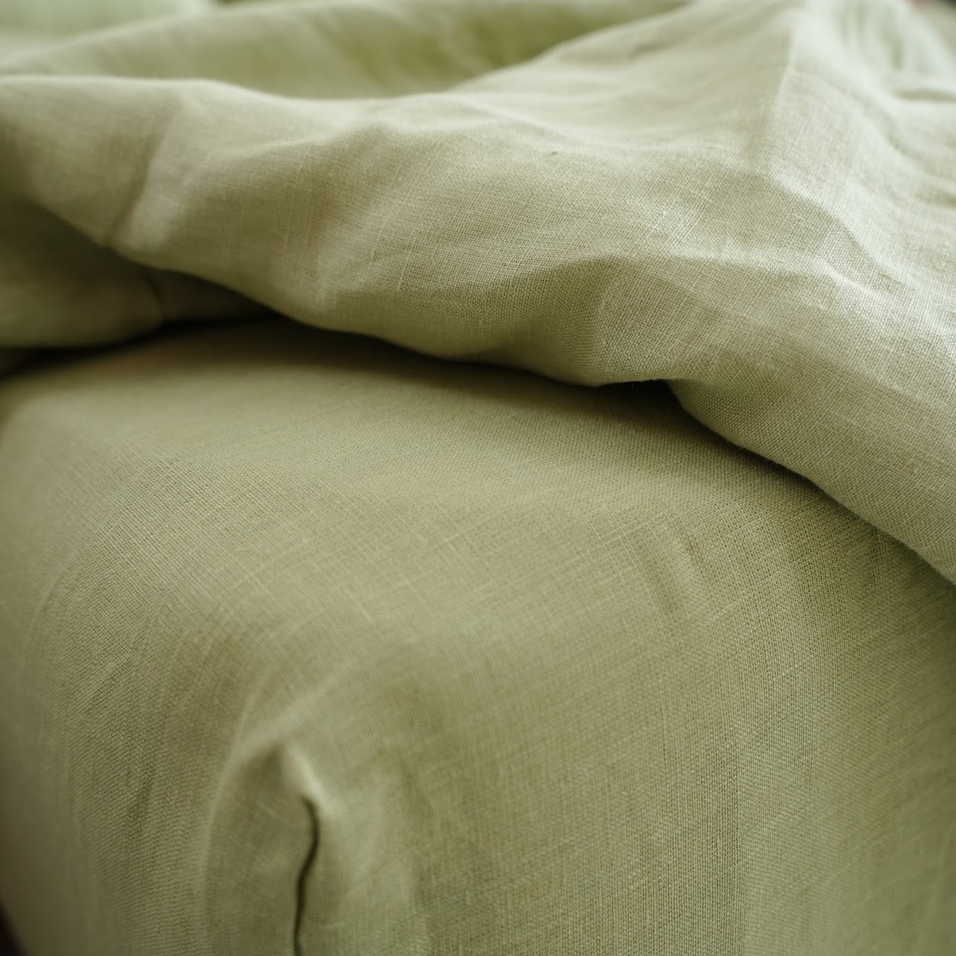 Avocado Green French Linen Fitted Sheet | OEKO-TEX Certified | Premium Linen Bedding