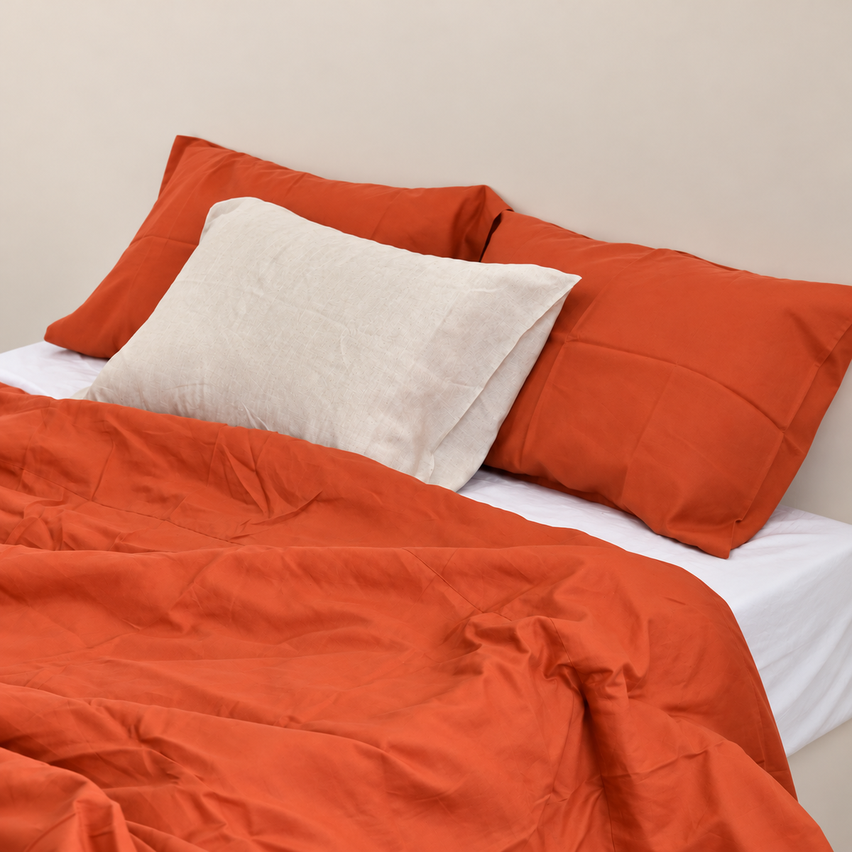 Orange Bamboo Linen Fitted Sheet