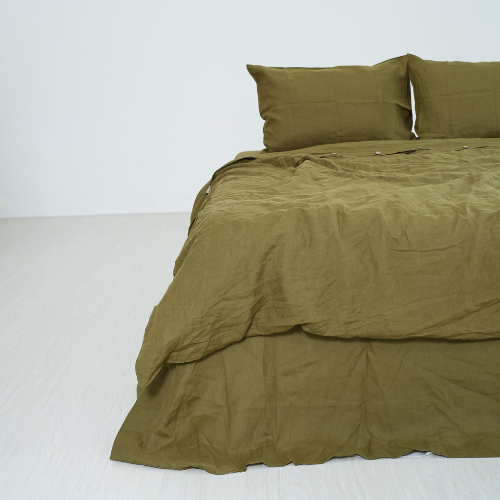 Olive French Linen Fitted Sheet - Deep Pocket