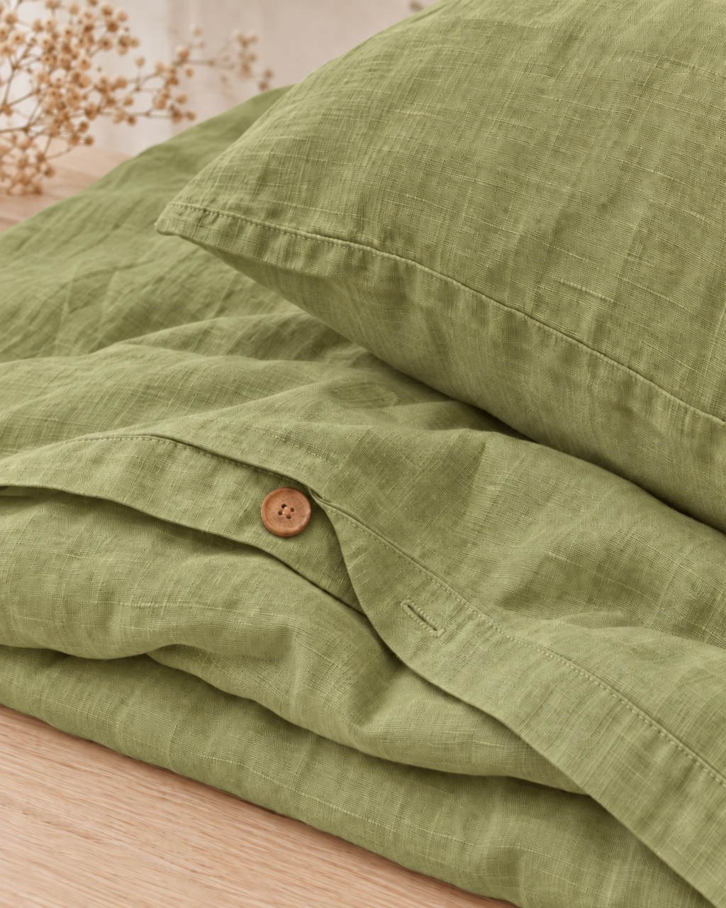 Chartreuse Green Bamboo Linen Duvet Cover Set – 4-Piece | 45% Linen 55% Bamboo Rayon