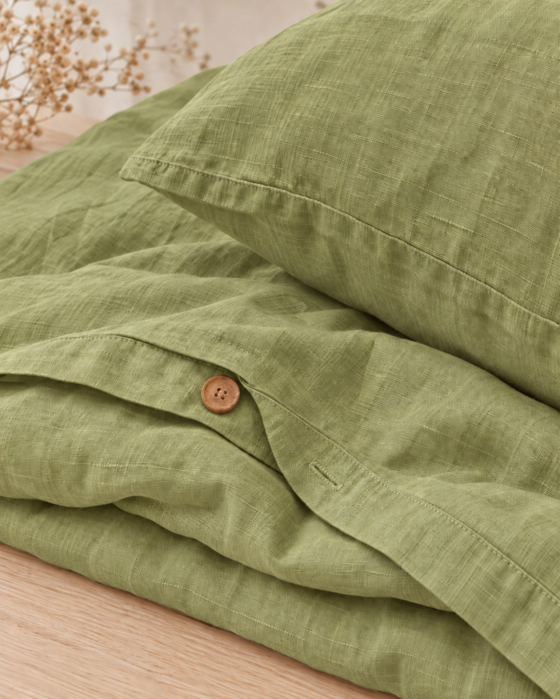 Chartreuse Green Bamboo Linen Duvet Cover Set – 4-Piece | 45% Linen 55% Bamboo Rayon