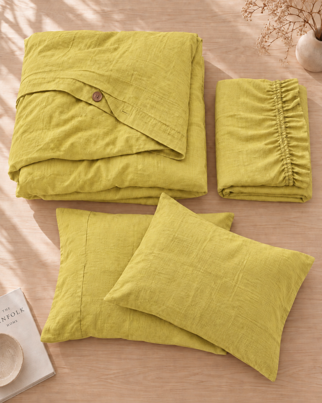 Butter Yellow Bamboo Linen Duvet Cover Set – 4-Piece | 45% Linen 55% Bamboo