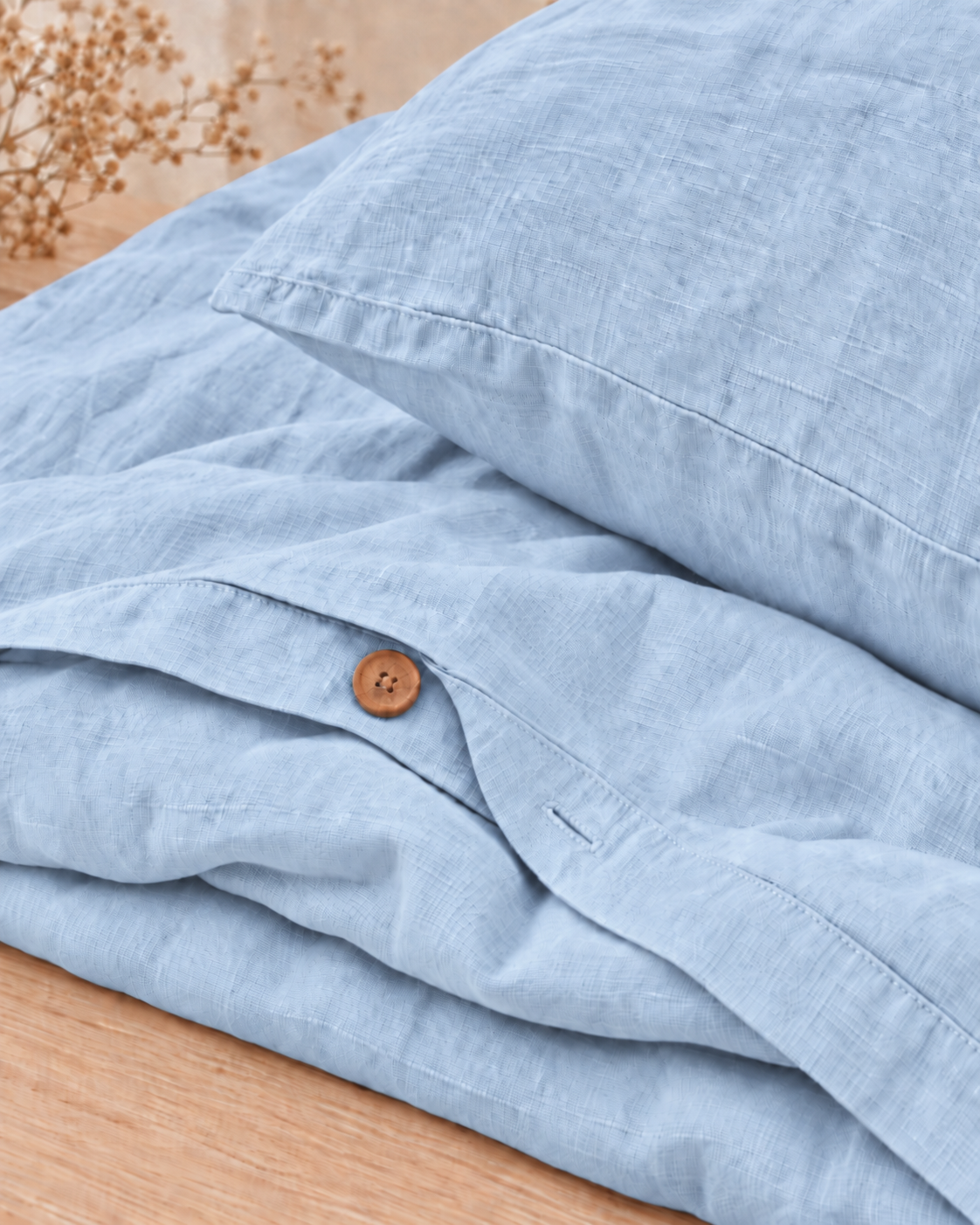 Baby Blue Bamboo Linen Duvet Cover Set – 4-Piece | 45% Linen 55% Bamboo Rayon