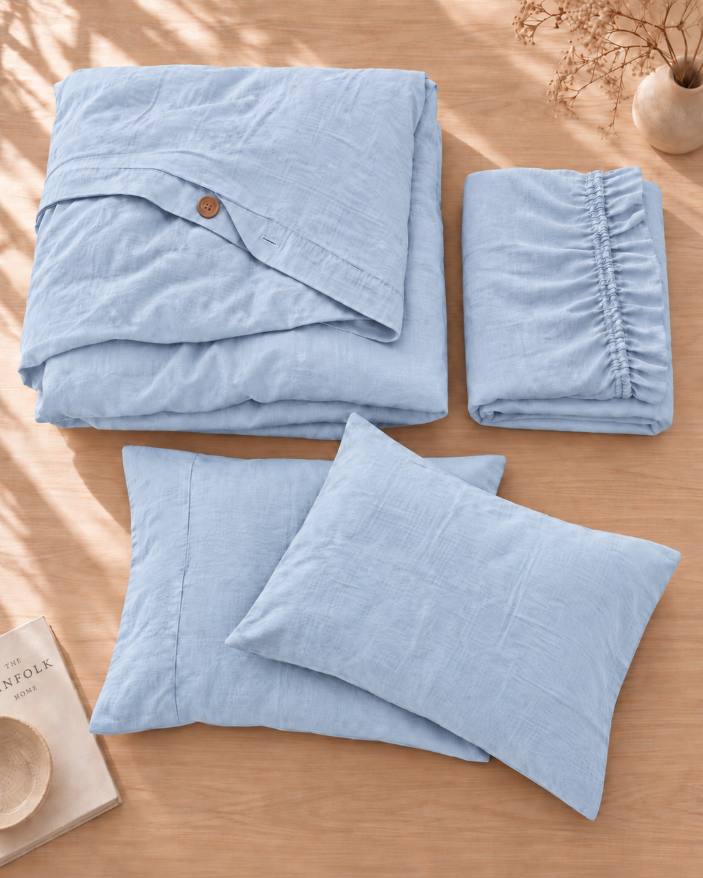 Baby Blue Bamboo Linen Duvet Cover Set – 4-Piece | 45% Linen 55% Bamboo Rayon