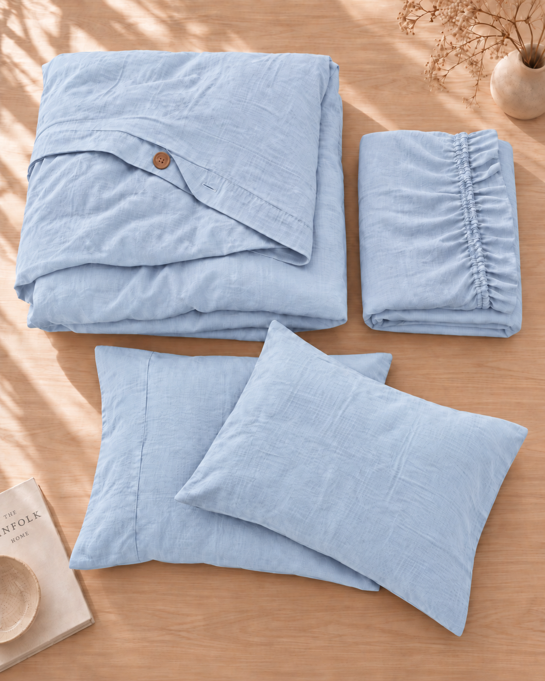 Baby Blue Bamboo Linen Duvet Cover Set – 4-Piece | 45% Linen 55% Bamboo Rayon