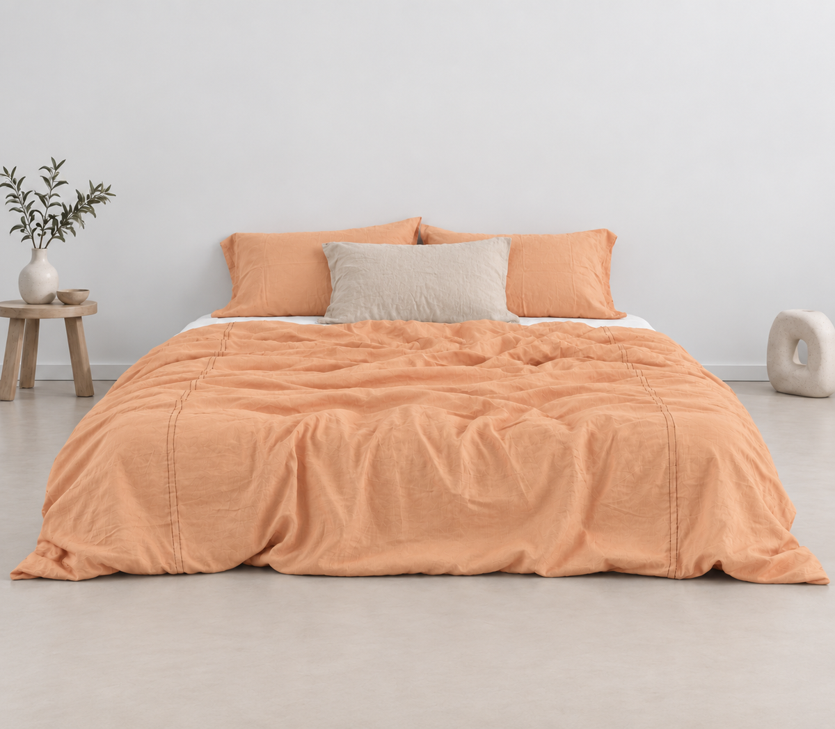 Cantaloupe Orange Bamboo Linen Duvet Cover Set – 4-Piece Bed Linen | 45% Linen 55% Bamboo Rayon | 165 GSM