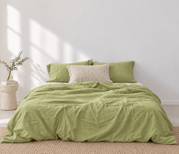 Chartreuse Green Bamboo Linen Duvet Cover Set – 4-Piece | 45% Linen 55% Bamboo Rayon