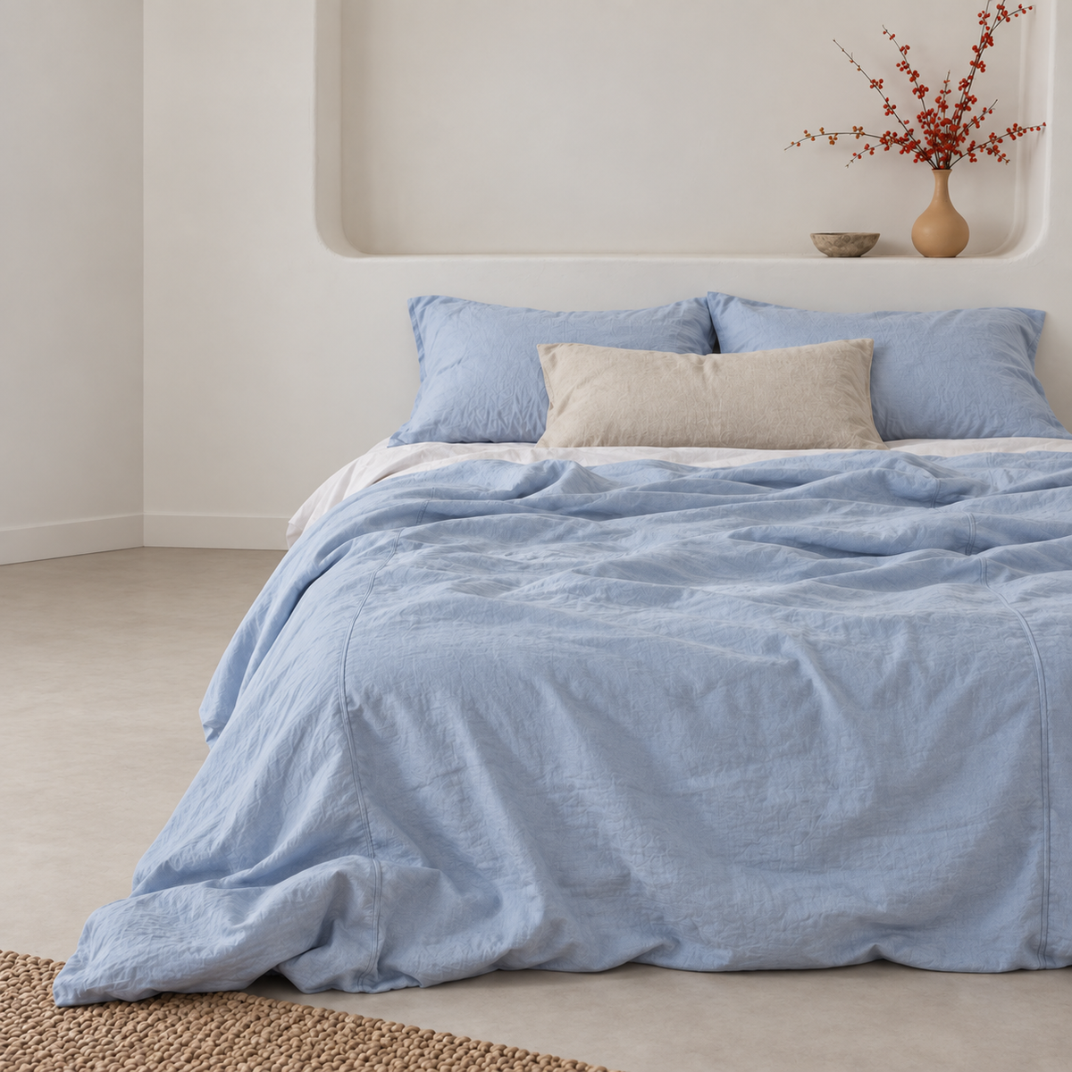 Baby Blue Bamboo Linen Duvet Cover | 45% Linen 55% Bamboo Rayon