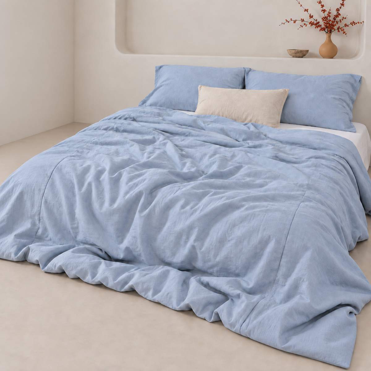 Baby Blue Bamboo Linen Duvet Cover Set – 4-Piece | 45% Linen 55% Bamboo Rayon