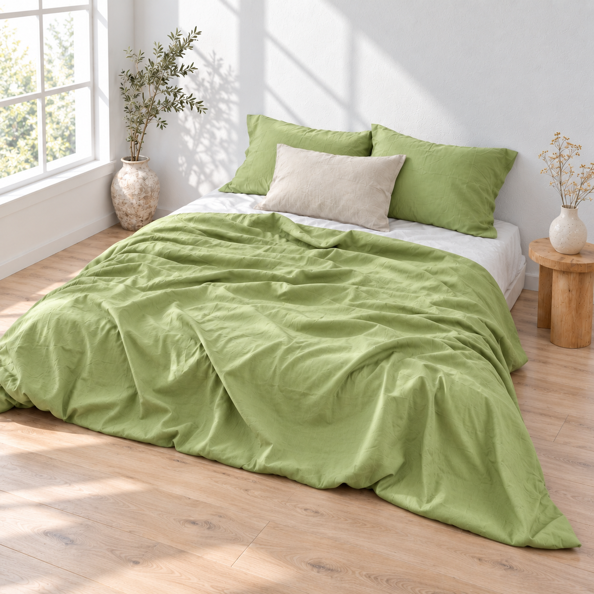 Chartreuse Bamboo Linen Duvet Cover Set – 4-Piece | 45% Linen 55% Bamboo Rayon